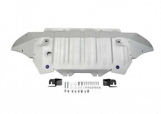 Алюминиевая защита радиатора + картера Rival на Volkswagen Touareg 2018- 3.0TDI (249л.с.) R-Line; полный привод; кроме а/м с системой активной стабилизации (толщина 4 мм)