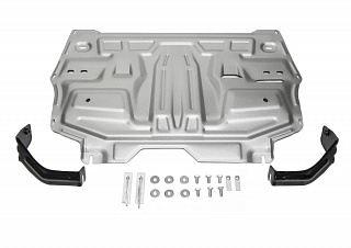 Алюминиевая защита картера + КПП Rival на Volkswagen Polo Sedan 2015- 1.6 (85л.с., 90л.с., 105л.с., 110л.с.); 1.4 (125л.с.) (толщина 4 мм)