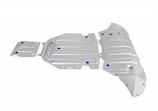 Комплект защит радиатор + картер + КПП + раздаточная коробка Rival на Volkswagen Touareg 2018- 3.0TDI (249л.с.) R-Line; полный привод; кроме а/м с системой активной стабилизации (толщина 4 мм)