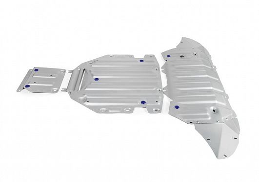 Комплект защит радиатор + картер + КПП + раздаточная коробка Rival на Volkswagen Touareg 2018- 3.0TDI (249л.с.) R-Line; полный привод; кроме а/м с системой активной стабилизации (толщина 4 мм)