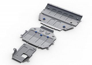 Комплект защит картер + КПП + раздаточная коробка Rival на Porsche Cayenne 2018- 2.9T (440 л.с.); 3.0 (340 л.с.); 4.0T (550 л.с.) (толщина 4 мм)